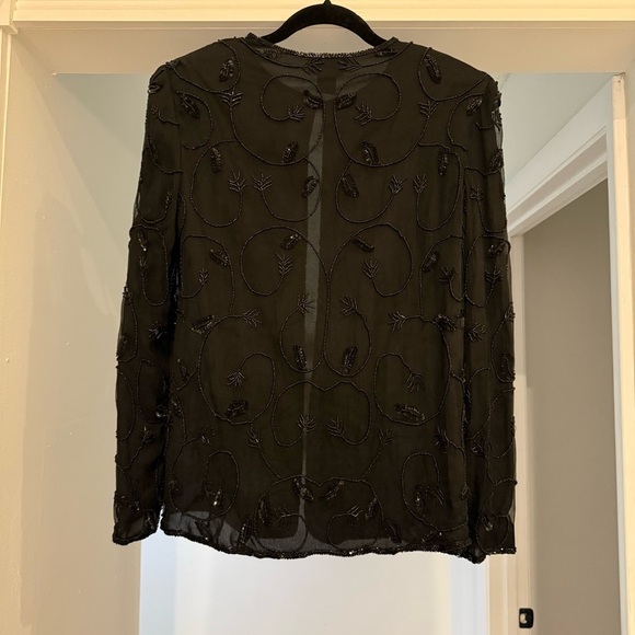 Vintage JMD New York 100% Silk Black Beaded Long Sleeve Cardigan Luxury Elegant - Picture 6 of 12